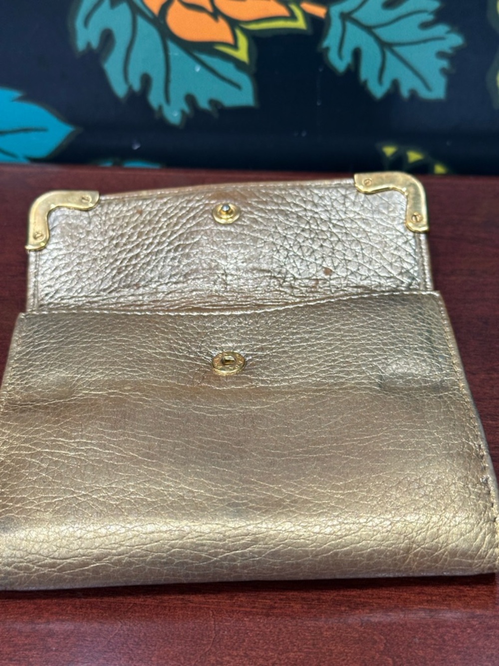Prada Metallic Gold Leather Wallet Fold Over Long Wallet Milano Italy - Picture 9 of 14